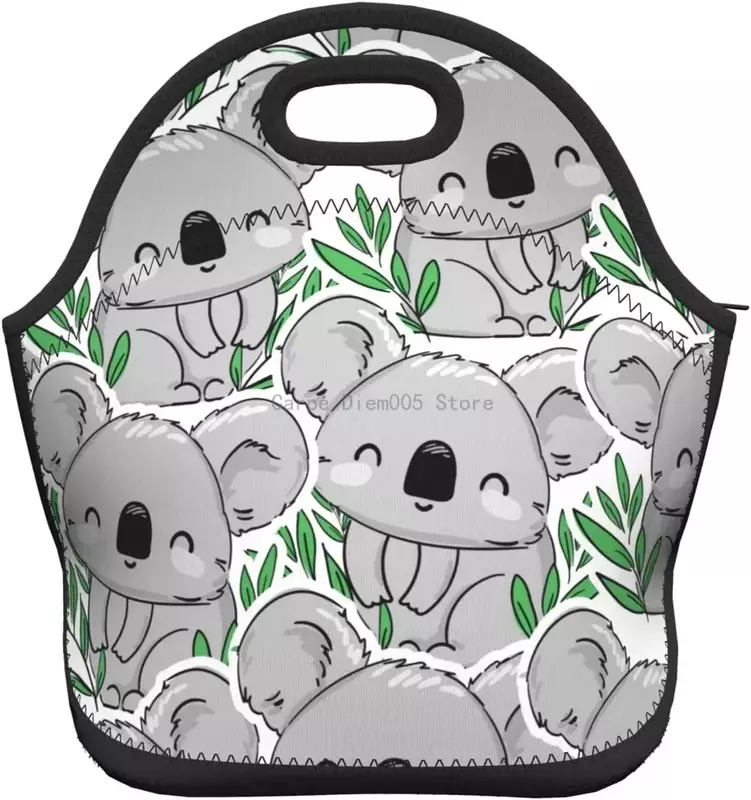 Retro Lunch Bag Koala und Blätter Neopren Lunch Bag isoliert Lunch Box Tote für Erwachsene/Kinder/Reisen/Picknick/Arbeit