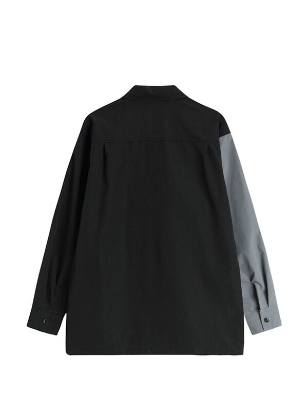 여성 블라우스 트렌디 한국 셔츠 시크한 사이드 패널 스플라이스 긴 소매 싱글 브레스트 캐주얼 루즈 탑, 2022 가을 타이드