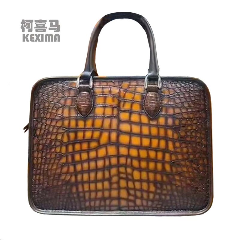 Yingshang – sac à main en cuir de crocodile pour hommes, sac à main, sac en cuir de crocodile pour hommes, porte-documents couleur brosse marron, grande taille, nouvelle collection