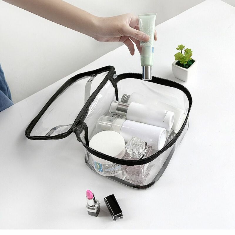 1 buah tas rias wanita, tas mandi Organizer alat cuci kosmetik dengan ritsleting bening transparan