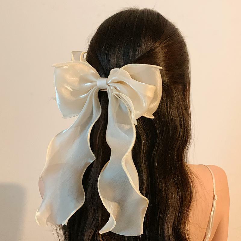 Elegante fermaglio per capelli da principessa multistrato con fiocco in nastro perlescente forcine a molla donna copricapo coreano accessori per capelli dolci