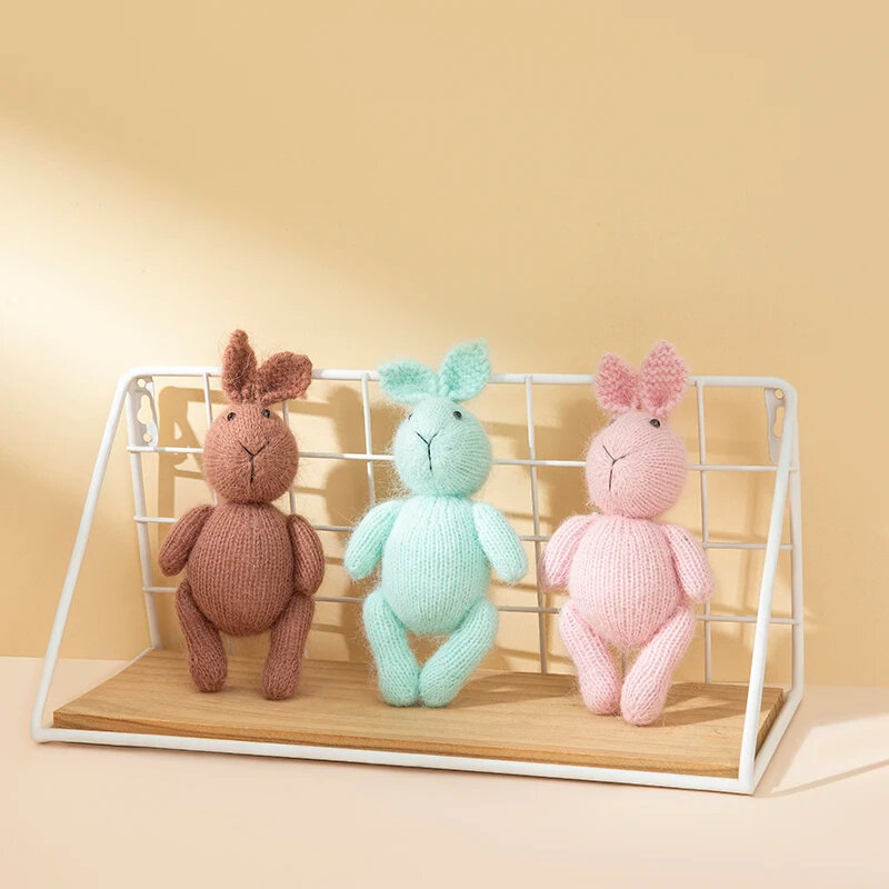 Ręcznie robione dzianinowe lalki króliczki z kreskówek akcesoria do noworodkowych sesji fotograficznych wypchane zwierzę rekwizyty uspokajają zabawki króliczki rekwizyty fotograficzne dla niemowląt