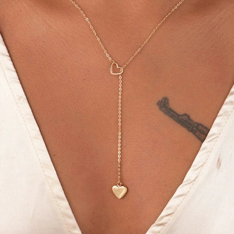 Collar de eslabones de cadena de corazón de cobre para mujer y niña, joyería de moda, regalo, nuevo