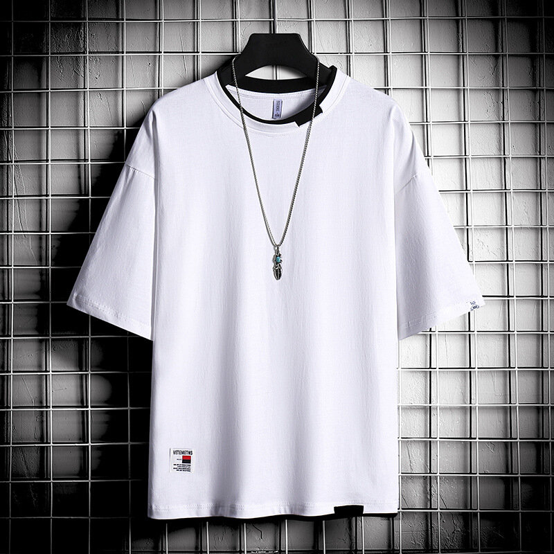 Hip Hop Loose Mens Streetwear T-shirts Casual Classic 2023 Summer Short Sleeves Black White Tshirt Tees Plus Oversize 4XL