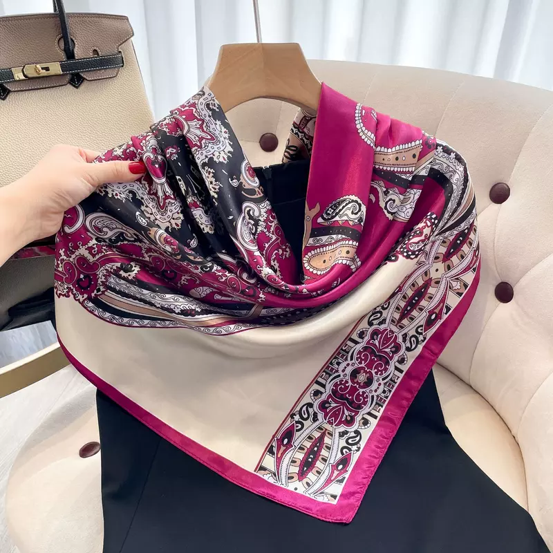 Vintage Paisley Zijden Sjaal Vrouwen Mode Ontwerper Hoofd/Haar Sjaals 90*90Cm Hijab Bandana Cheveux Foulard Femme 90X90Cm