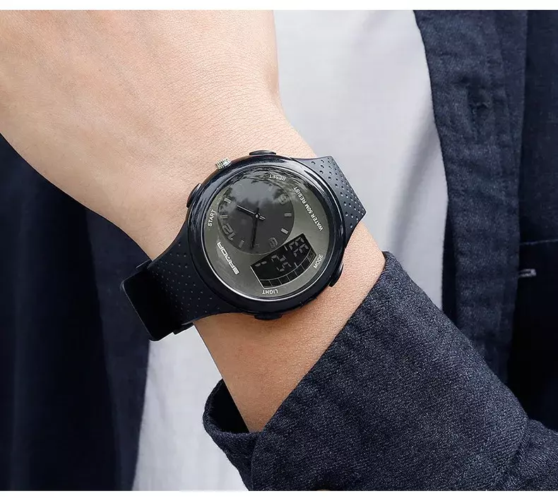 Sanda Waterproof Men's Sports Watch Outdoor Casul Luminous Digital Watches Dual Display Silicone Electronic Watch Calendar Alarm