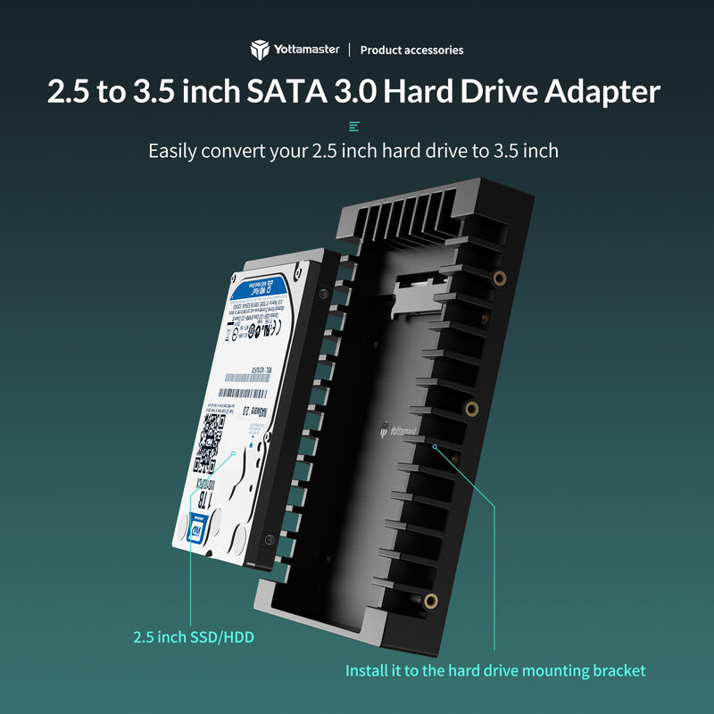Yottamaster 2.5 to 3.5 inch Hard Drive Caddy Support SATA2 / SATA3 HDDs & SSDs 7-15 mm Hard Drive Bracket hard disk storage bay