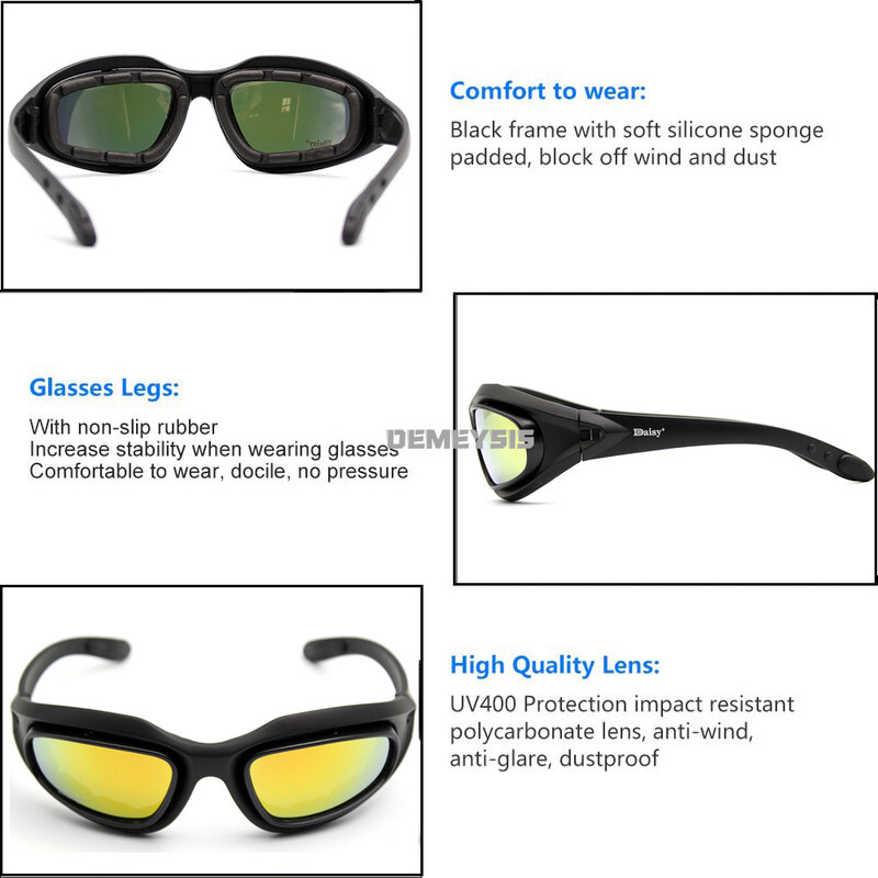 데이지 편광 전술 선글라스 남성용, 에어소프트 사냥 슈팅 안경, UV400 보호, 군사 사막 하이킹 고글
