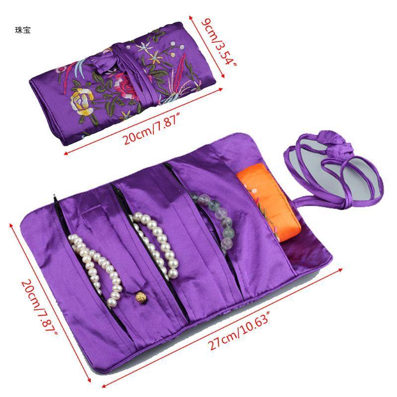 Bolsa viagem seda tradicional x5qe clássico chinês bordado saco jóias organizador bolsa jóias rolo envoltório sacos
