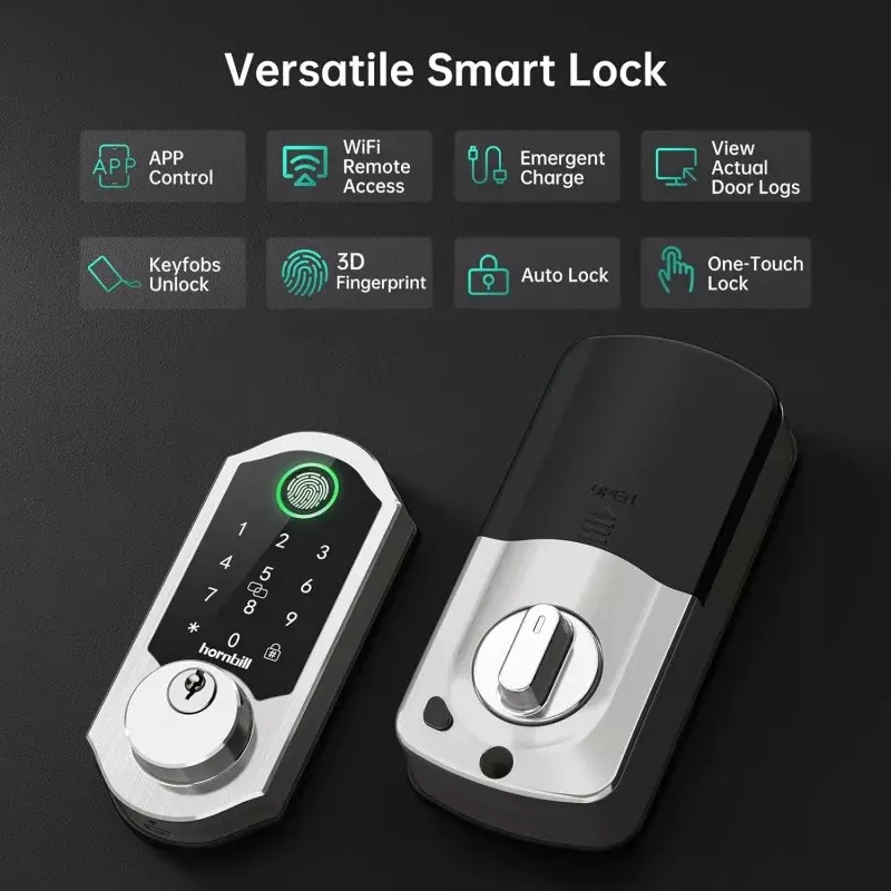 WiFi Deadbolt Smart Door Lock, Keyless Entry, Alexa, Teclado de Impressão Digital, Bluetooth, Keyless Deadbolt Eletrônico