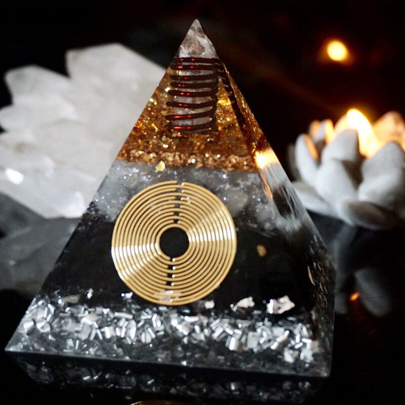 Pyramide d'orgonite en obsidienne naturelle, cristal blanc, méditation, énergie de guérison, chakra, bijoux, géométrie attentive pour 512