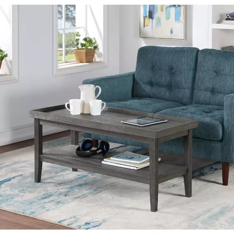 Wirebrush-mesa de centro gris oscuro, mueble con estante, para restaurante, sala de estar