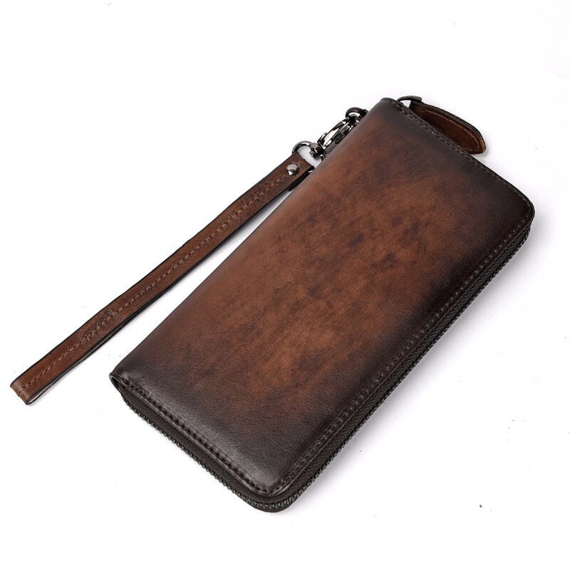 Tree Jelly Leather Business Retro Men's Wallet Hand Polished Multi Card Handheld Bag Casual Leather Wallet