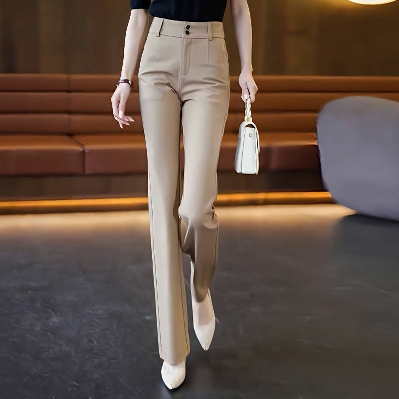 Spring Autumn 2023 New Women High Waist Chic Office Ladies Elegant Solid Straight Suit Pants Female Flare Trousers Tops X107