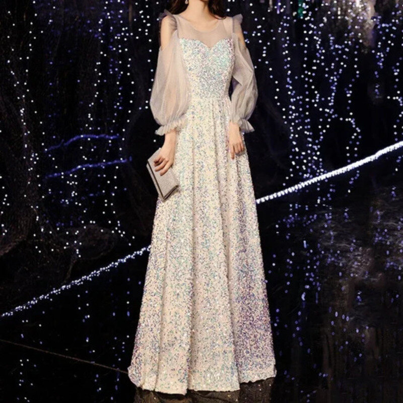 Женское вечернее платье с блестками, Элегантное Длинное Платье-Русалка макси с открытыми плечами, платье для выпускного вечера, 2024
