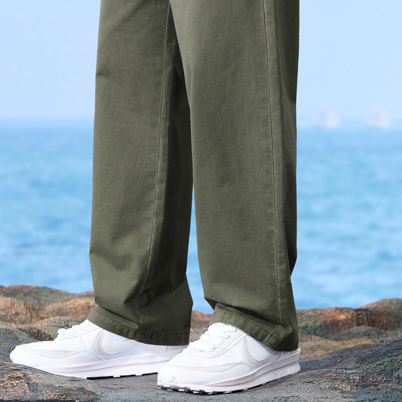 กางเกงลำลองขากว้างของผู้ชายผ้าคอตตอนขาตรงขากว้างสำหรับฤดูใบไม้ร่วงและ2024