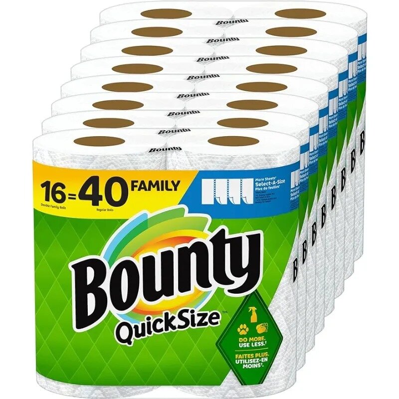 Bounty-toallas de papel de tamaño rápido, color blanco, 16 rollos familiares = 40 rollos regulares
