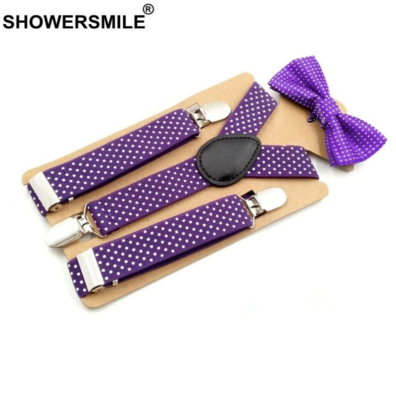 SHOWERSMILE Детские подтяжки и галстуки-бабочки, фиолетовые подтяжки для мальчиков и девочек, свадебные модные подтяжки для детей