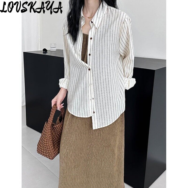 Versatile temperament striped shirt autumn minimalist Korean casual shirt