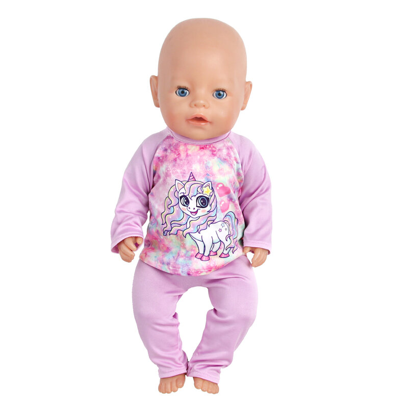 Doll Clothes Pajamas For 43cm Baby Reborn&American 18 Inch Girl Doll Unicorn Frog Shark Cartoon Clothes Suit For Generation Doll