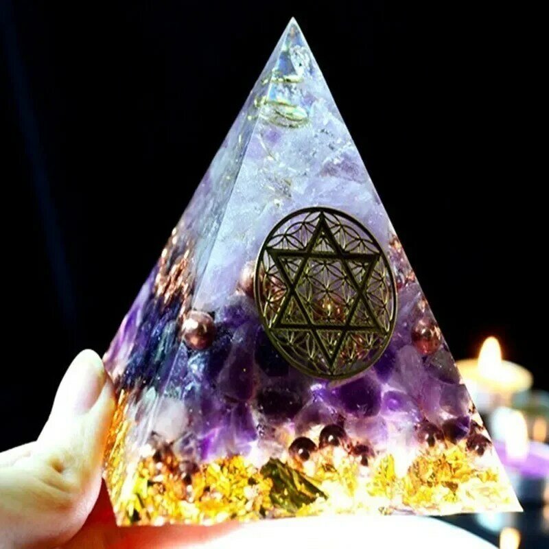 Оргонит Energy Rune пирамида из аметиста Augen Auger, преобразователь энергии, украшение для дома, украшение из смолы