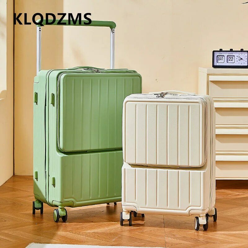KLQDZMS-maleta de viaje con Apertura frontal para ordenador portátil, Maleta de embarque con ruedas y carga USB de 20, 24 y 26 pulgadas, ABS y PC