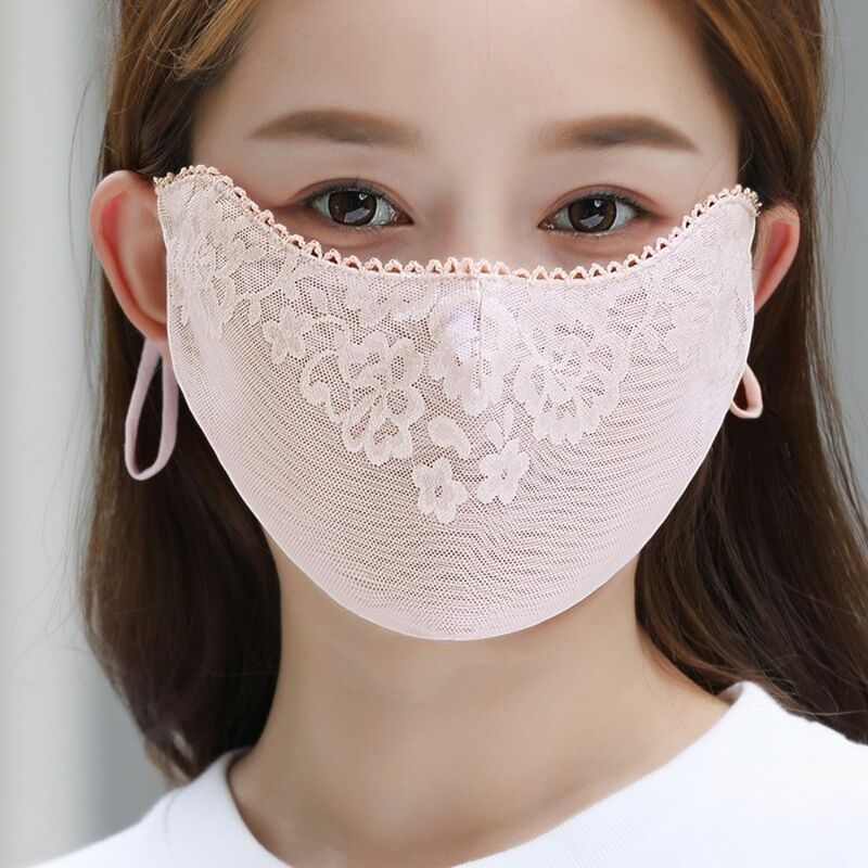 Fashion Flower Lace Sunscreen Mask Summer Cycling UV Protection Mask Breathable Hanging Ear Type Eye Protection Mask for Women