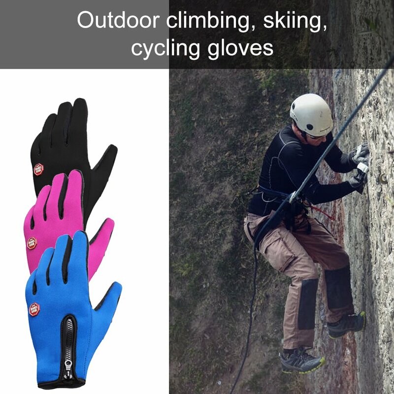 Guantes de Ciclismo de lana para hombres y mujeres, a prueba de viento, cálidos guantes de pantalla táctil, al aire libre, montañismo, esquí, conducción, guantes con cremallera