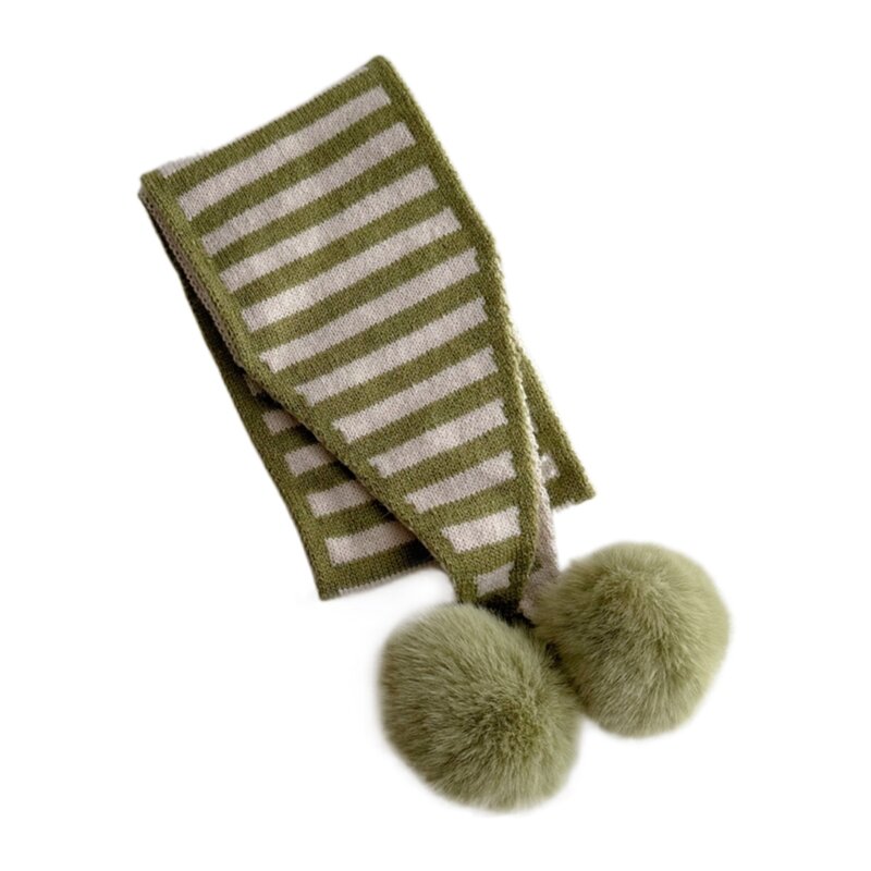 Bufanda invierno para niños con detalles pompones, elegante bufanda a rayas para regalo para niños X90C