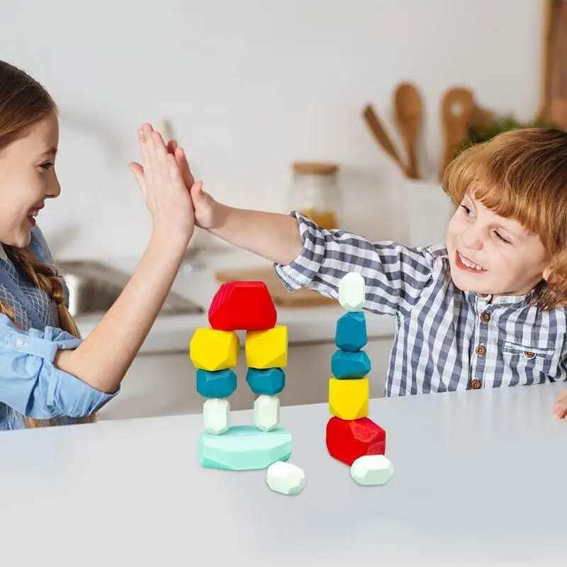 Batu pelangi kayu, permainan membangun batu berwarna, hadiah mainan edukasi kreatif untuk anak laki-laki dan perempuan di ulang tahun