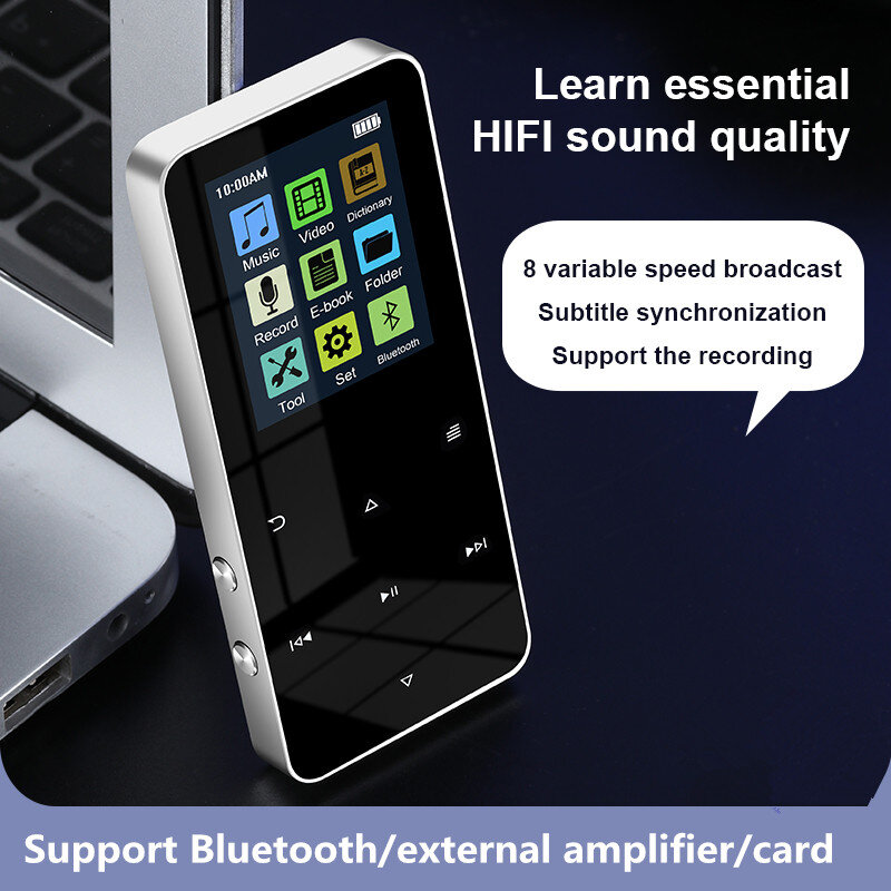 NEW2.0 Cal Metal Touch MP3 MP4 odtwarzacz muzyczny Bluetooth 5.0 obsługuje kartę, z budzikiem FM krokomierz e-Book wbudowany głośnik