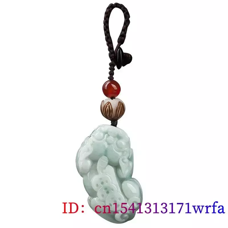 LLavero de Jade birmano Pixiu para bolso, amuleto de moda de diseñador de Esmeralda para teléfono, verde Natural jadeíta, lindo, pulsera