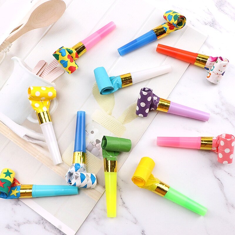 10pc Funny Whistle Paper Blowouts Blow strisce colorate Party Blower Blowout Horn Blow Dragon Whistle Kids Birthday Party Toys