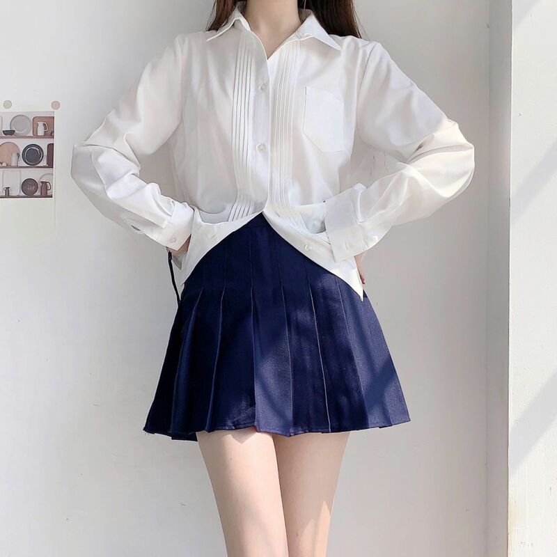 Saias plissadas cor sólida moda feminina cintura alta estilo preppy mini saia das mulheres coreano chique rua a linha saia