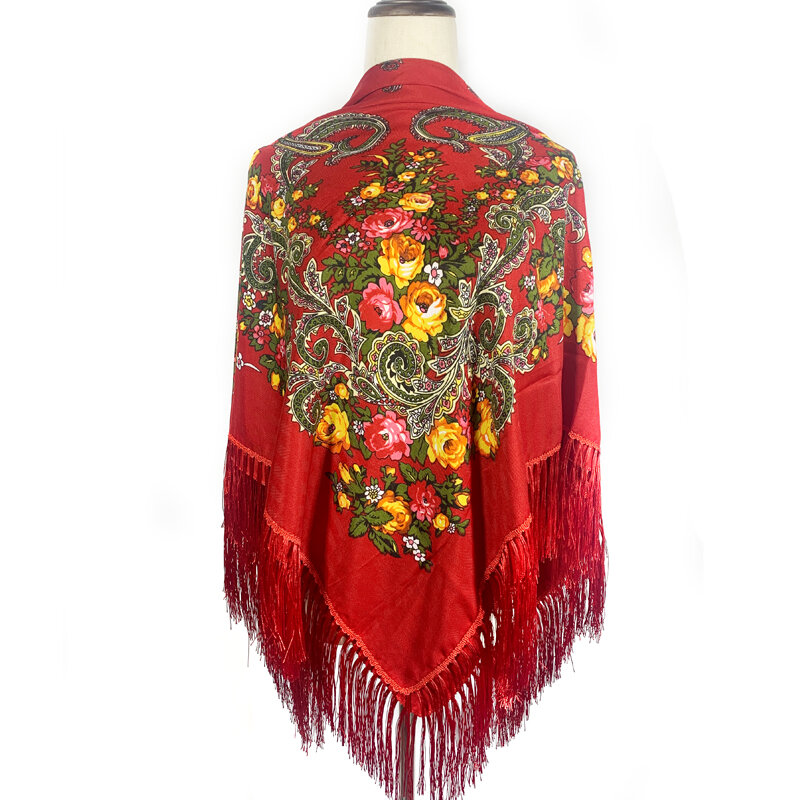 Russian Style Luxurious Printed Scarf Women's Shawl With Tassel Decorations Practical In Multifunctional Scenarios Headscarf