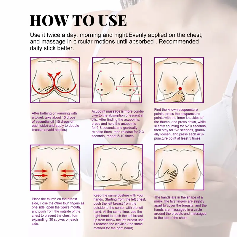 Huile essentielle de soin des seins, 10ml, massage de beauté, essence, optimiste, dodu, raffermit et agrandit la poitrine
