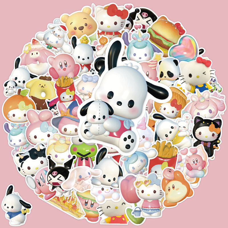 10/30/60PCS Mixed 3D Anime Sanrio Aufkleber Hallo Kitty My Melody Kuromi Cinnamoroll Kinder Spielzeug DIY laptop Gitarre Aufkleber Decals