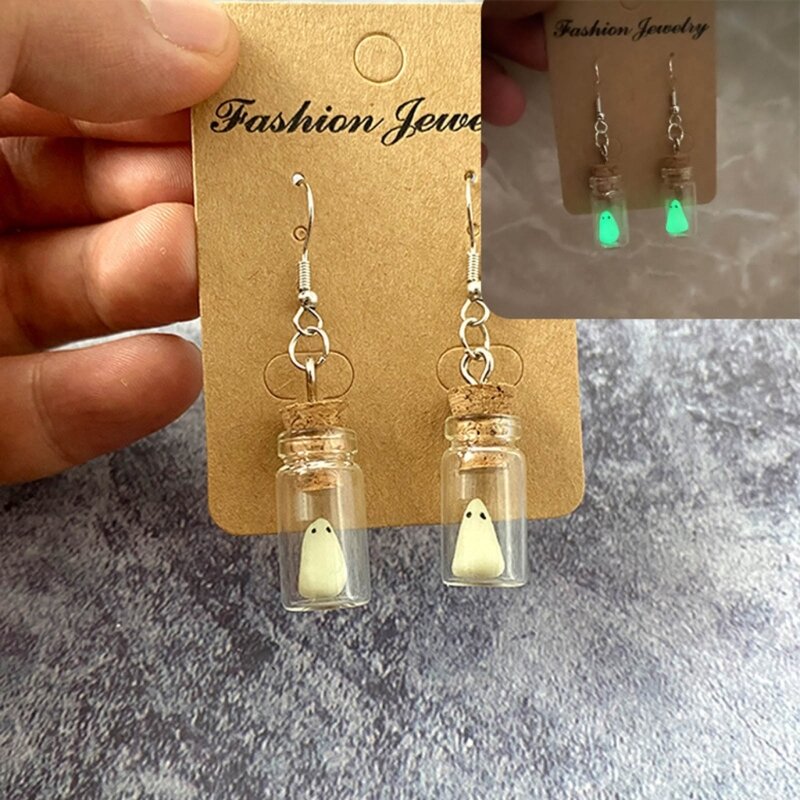 Halloween Earrings Luminescent White Specter Pendant Dangle Earring Halloween Dangle Drop Earring Party Ornament