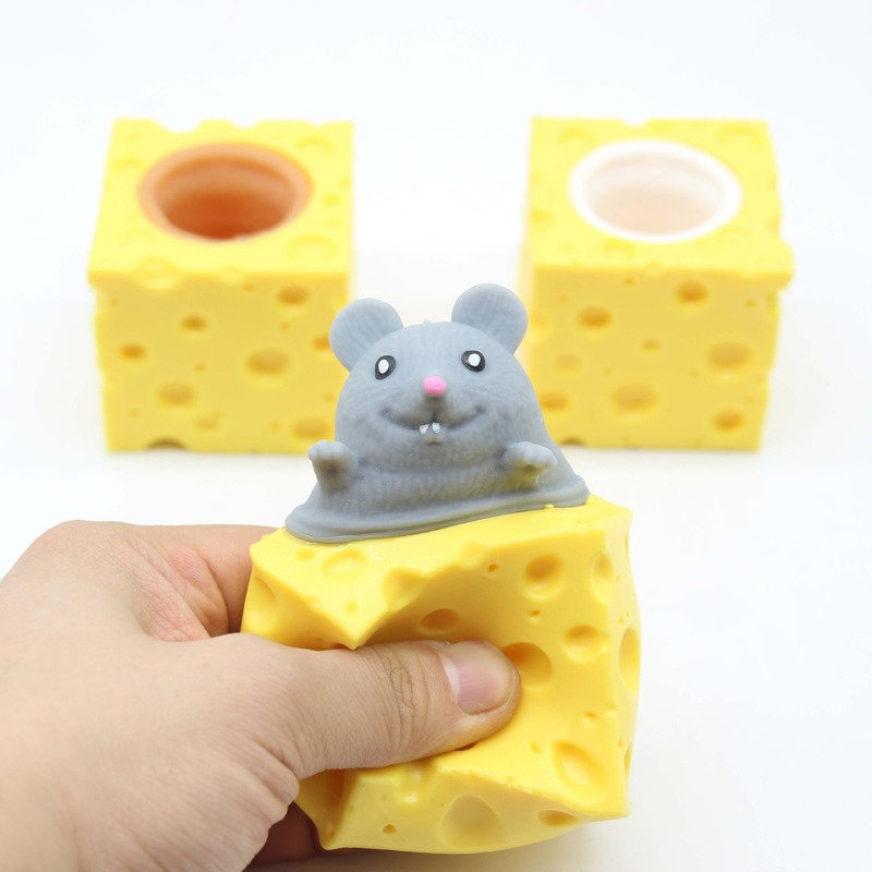 Juguete antiestrés emergente para niños y adultos, figuras divertidas de ratón y queso para apretar, esconder y buscar, alivio del estrés