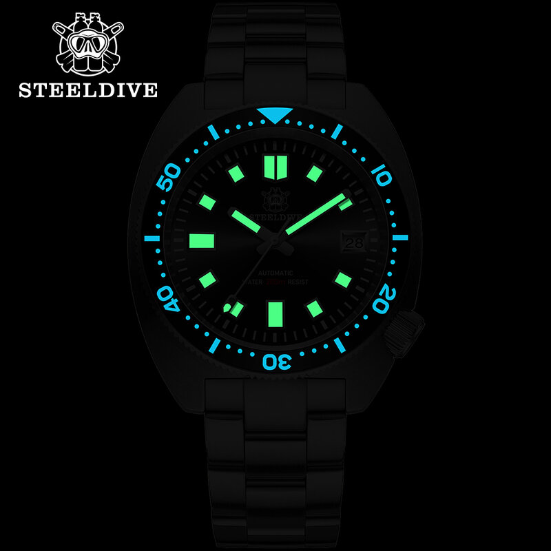 Steeldive 42mm fino abalone sd1977 safira vidro nh35 movimento 200m à prova dwaterproof água azul masculino mergulho relógio de pulso mecânico reloj