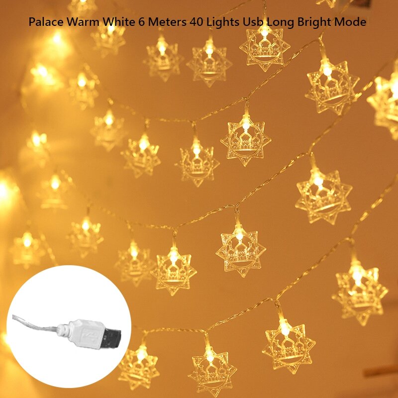 Tira de luces LED extensibles para decoración del hogar, tira de luces de Ramadán, alimentada por USB, 40 LED