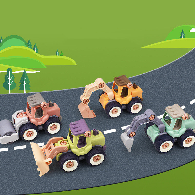 รถบรรทุกขนาดเล็กแบบสร้างสรรค์สำหรับเป็นของขวัญเด็กผู้ชายชุดประกอบของเล่นพลาสติกแบบ DIY สำหรับงานวิศวกรรมรถของเล่นเพื่อการศึกษาสำหรับขนถ่าย