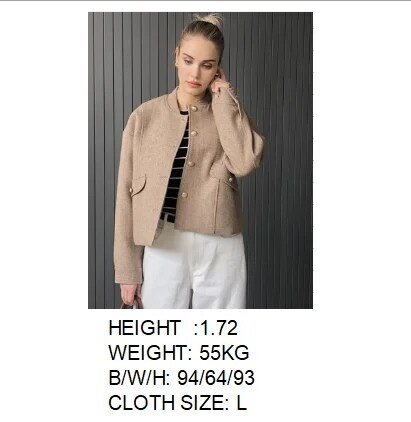 Jaket wol crop wanita, mantel dasar mode musim gugur/gugur baru 2024