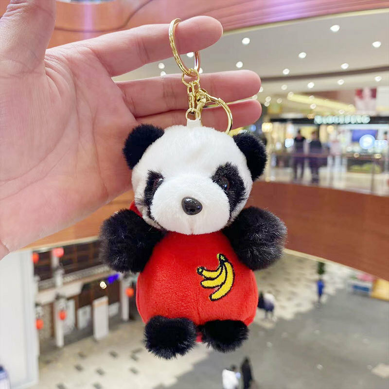 12cm urocza symulacja Panda pluszowa brelok charms lalka dla dzieci kreskówka wypchane pluszowe zabawka para plecak wisiorek dziecko świąteczny prezent