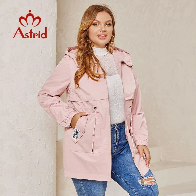 Astrid New women's Trench Coat Women Jacket Plus Size giacca a vento con cappuccio Casual soprabito capispalla femminile primavera 2024 AS-10157