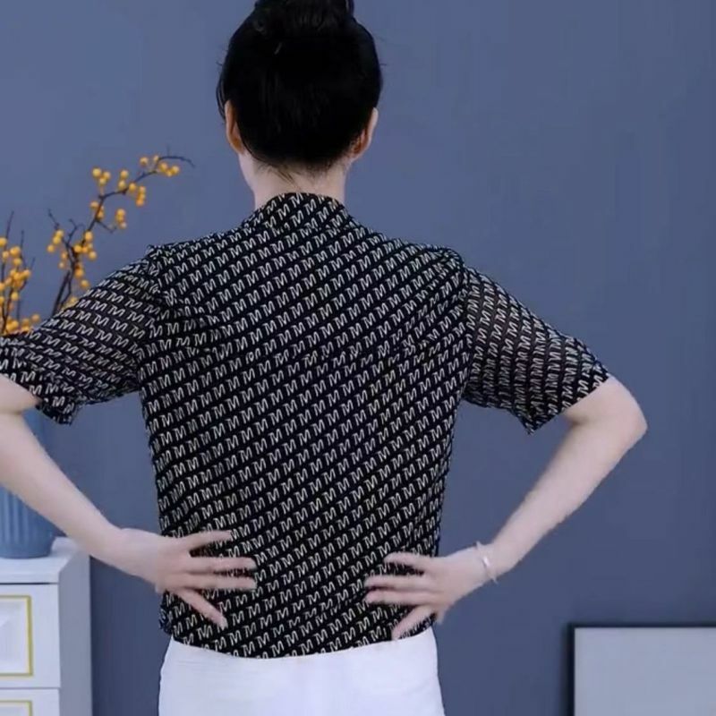 Летняя новинка Женская блузка тонкая стильная рубашка-поло на пуговицах с принтом элегантная шикарная свободная универсальная рубашка с коротким рукавом для работы