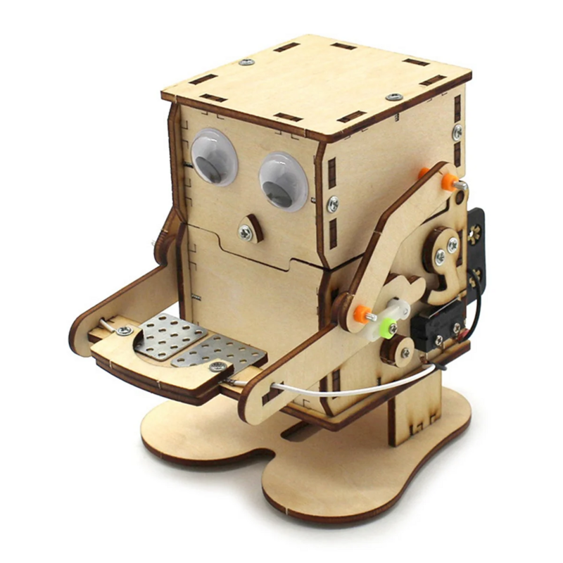 Roboter essen Münzholz DIY Modell Lehre lernen Stiel Projekt Kit für Kinder Wissenschaft Experiment Holz montage