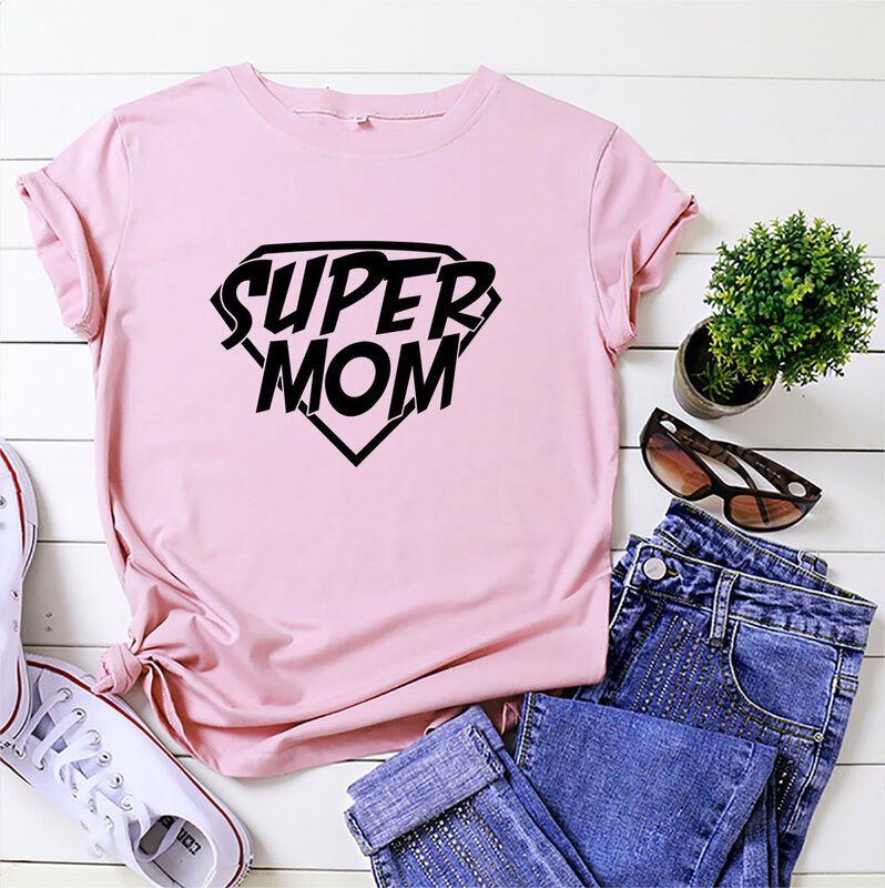 Super Mom z nadrukiem kobiety T-Shirt z krótkim rękawem z okrągłym dekoltem luźna koszulka damska koszulka damska