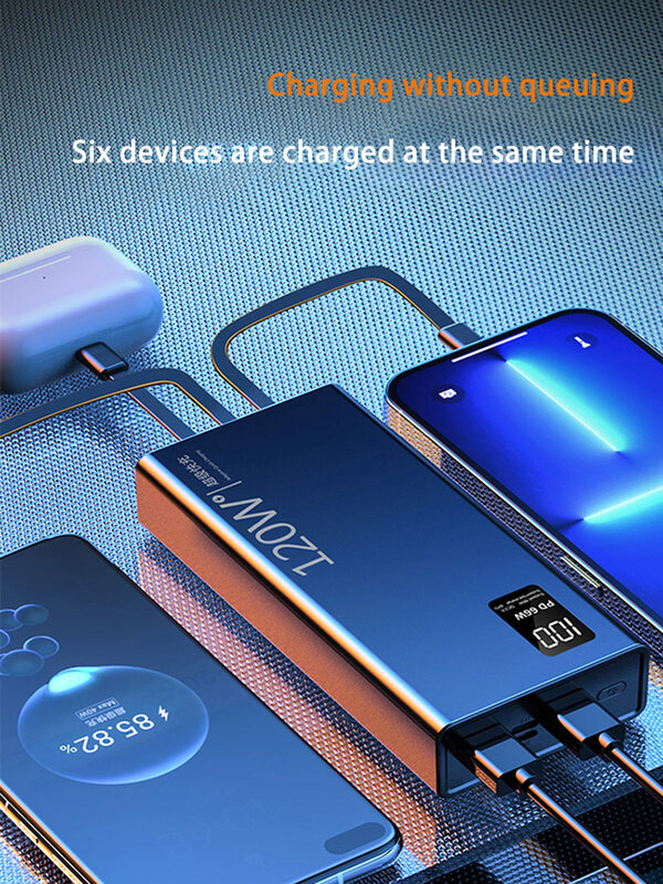 Xiaomi Power Bank kapasitas tinggi, Power Bank portabel 4 in 1, pengisian cepat 120W 50000mAh untuk iPhone Samsung Huawei