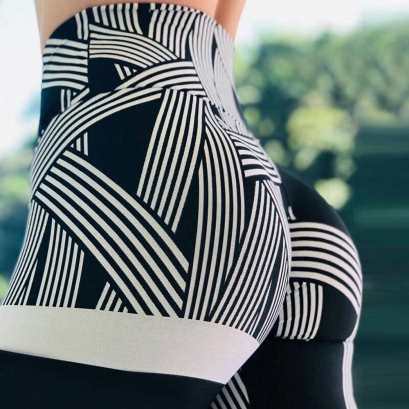 Products in Stock New Striped Digital Printing Hip Raise High Waist Fitness Yoga Sports Leggings for Women